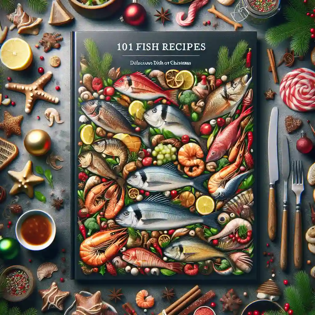 Portada del artículo '101 Recetas de Pescado: Deliciosos Platos para esta Navidad', que presenta una variedad de platos festivos a base de pescado.